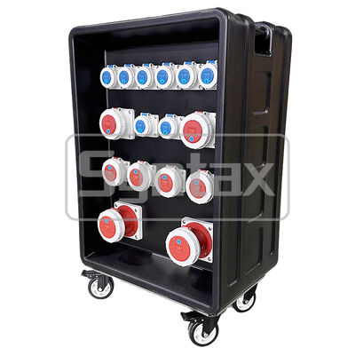 Syntax MD4 Three Phase 250AMP IP67 Waterproof HDPE Mobile Distribution Power Panel On Wheels With Differential Protected 630x430x900mm