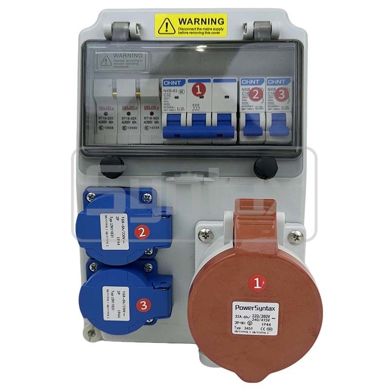 Syntax CX7 Wall Mounted Distribution Box 32AMP Three Phase Fused Made in PC Electric Grey Stage Box 26*17*14CM